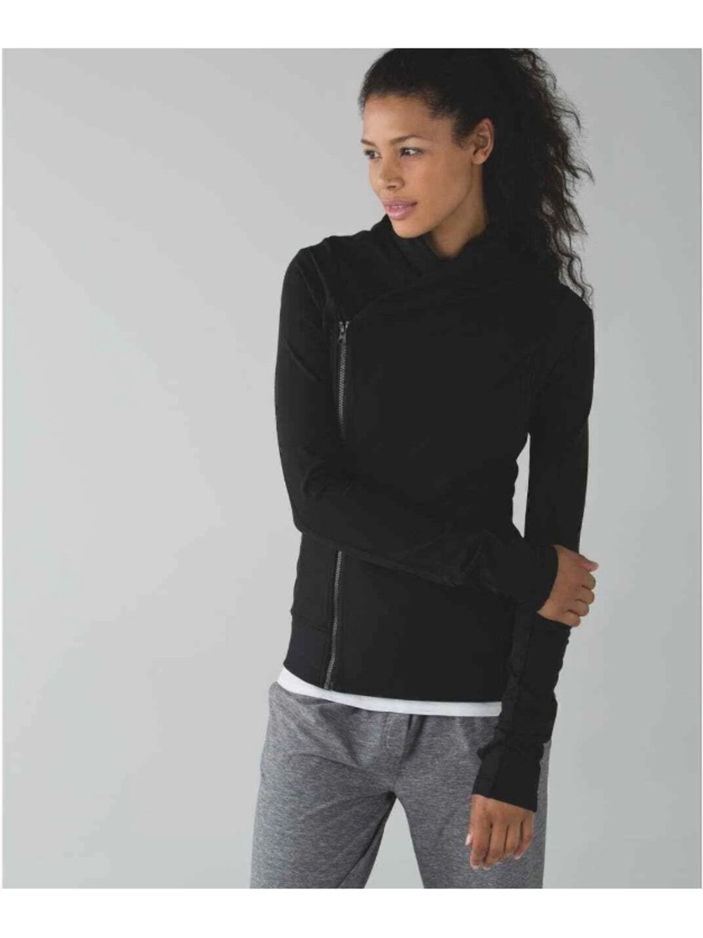 Women’s Black Bahkti Yoga Asymmetric Zip Jacket Sz 8